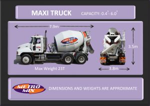 Maxi cement truck with measurements and capacity information